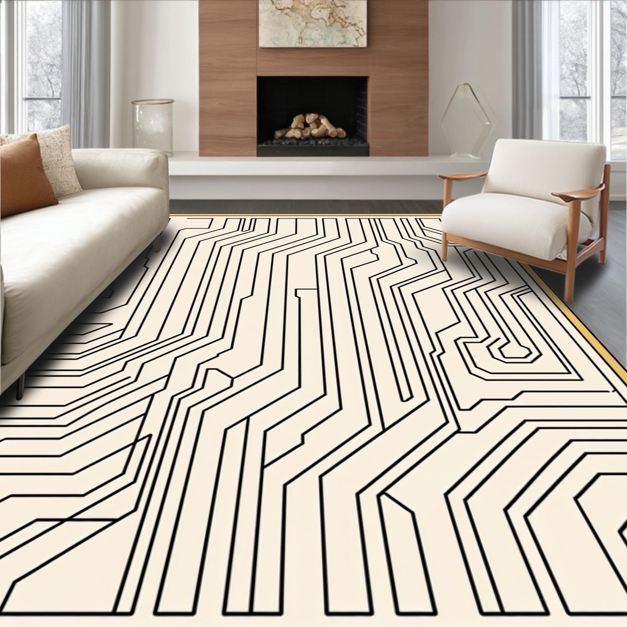 Abstract Circuit Board Linear Pattern Rug