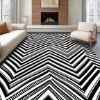 Graphic Black White Zigzag Pattern Rug