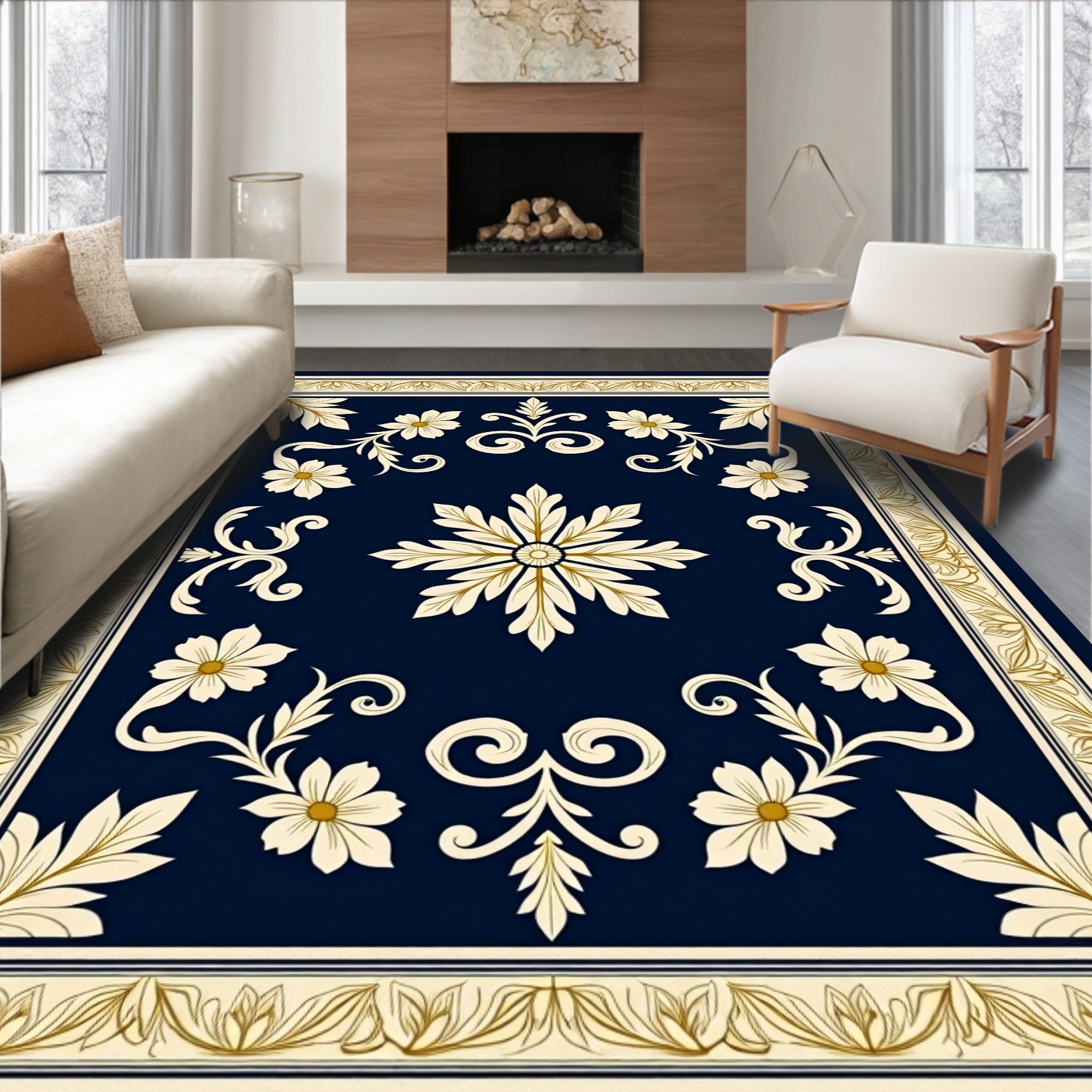 Elegant Floral Scroll Pattern Rug