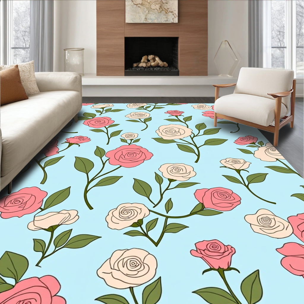 Pastel Rose Blossom Pattern Rug