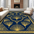 Navy Gold Fan Pattern Decor Rug