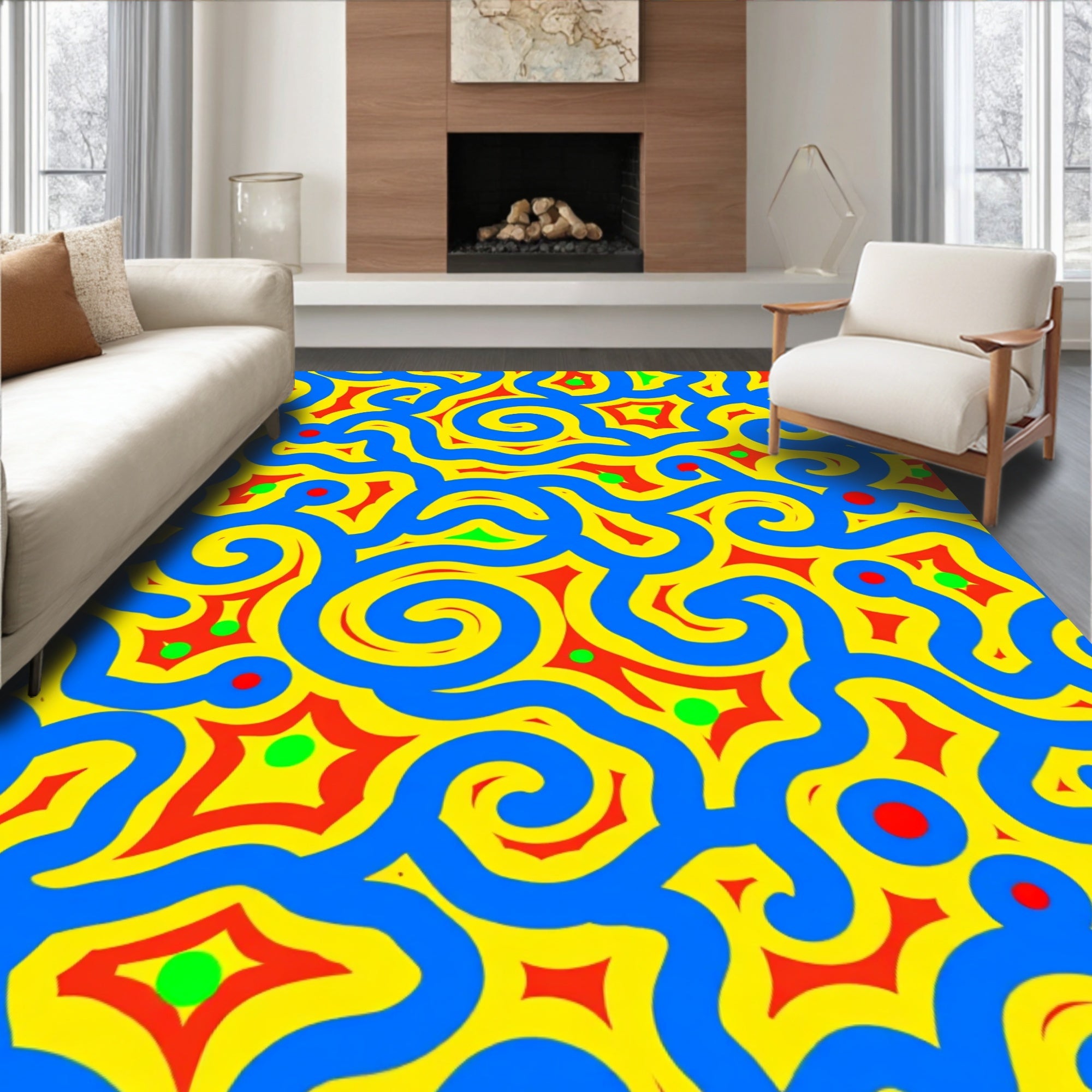 Bold Wavy Shape Pattern Design Rug