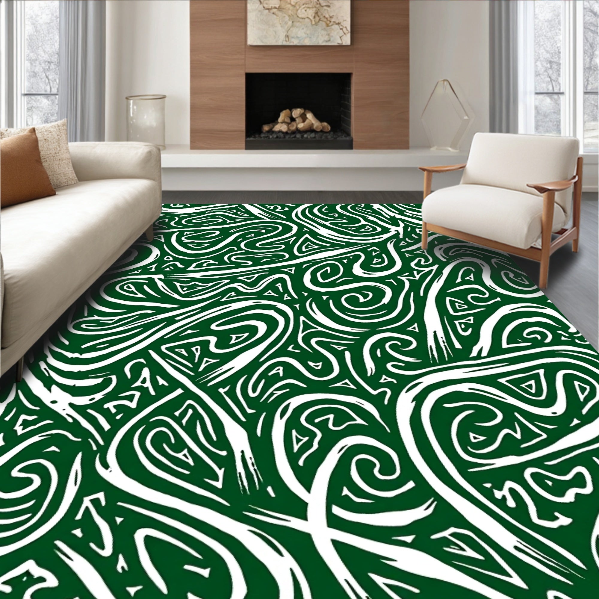 Abstract Swirls Triangle Pattern Rug