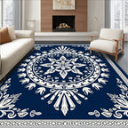 Dark Blue Floral Medallion Mandala Rug