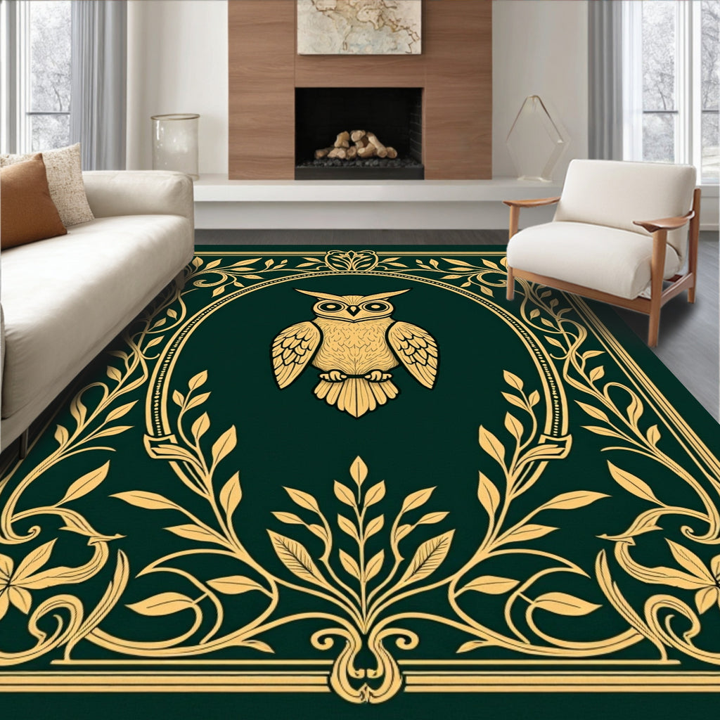 Golden Owl Oval Frame Floral Design Rug