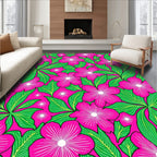 Vibrant Pink Floral Leaf Pattern Rug