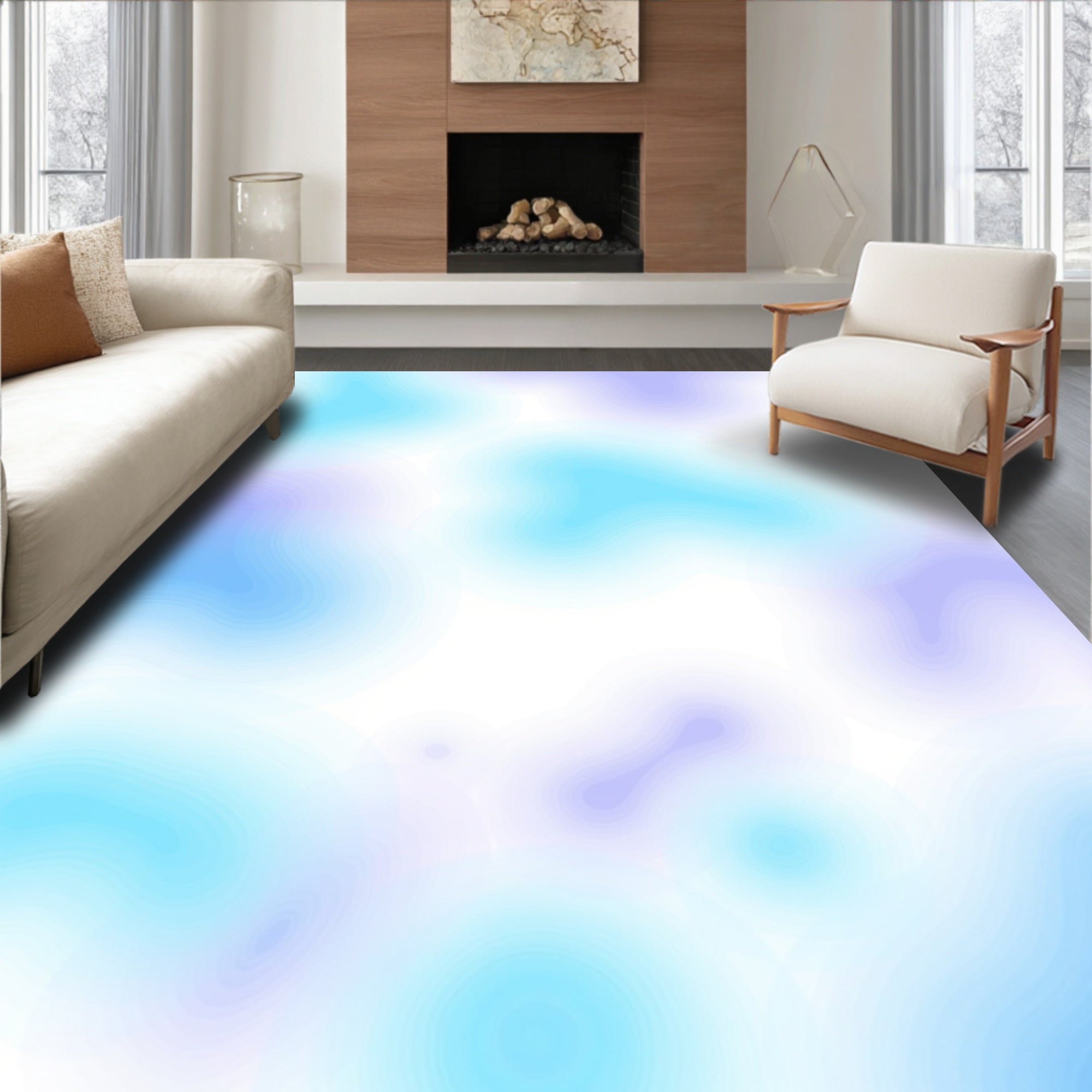 Soft Blue Purple Blurred Waves Rug