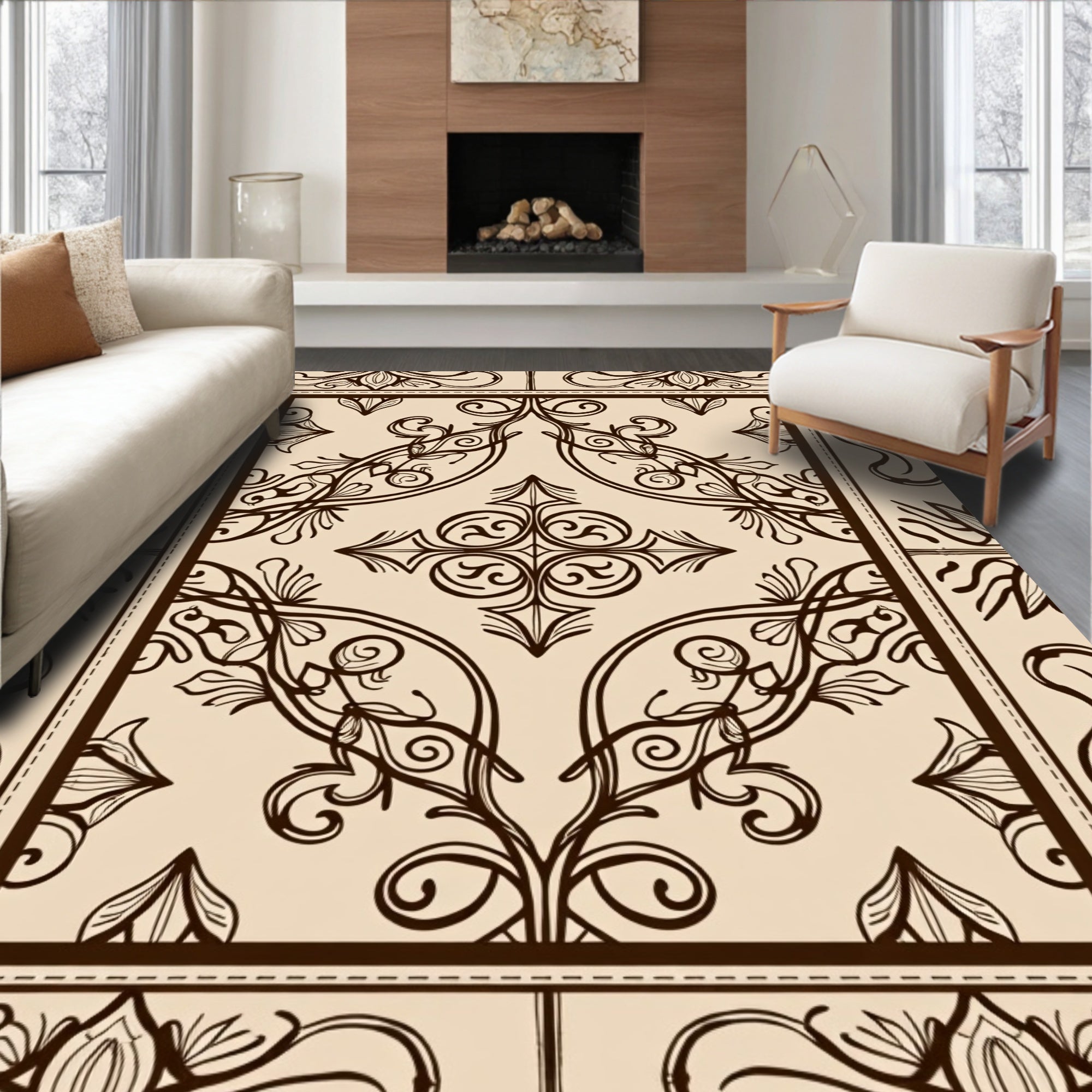 Brown Flourish Traditional Pattern Rug