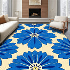 Bold Blue Floral Patterned Accent Rug