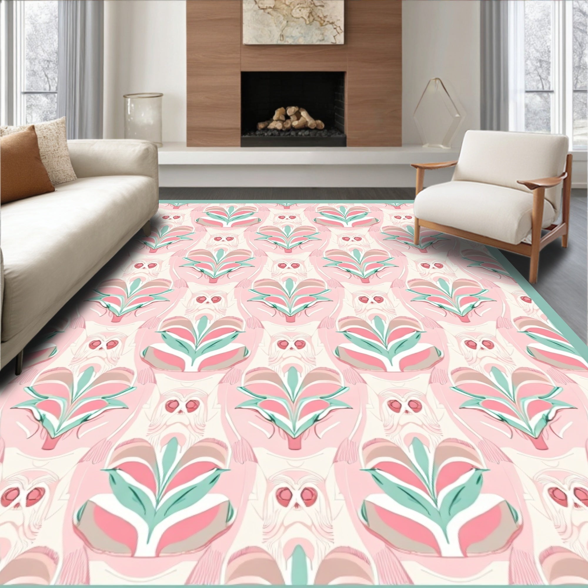 Art Deco Owl Floral Pattern Rug