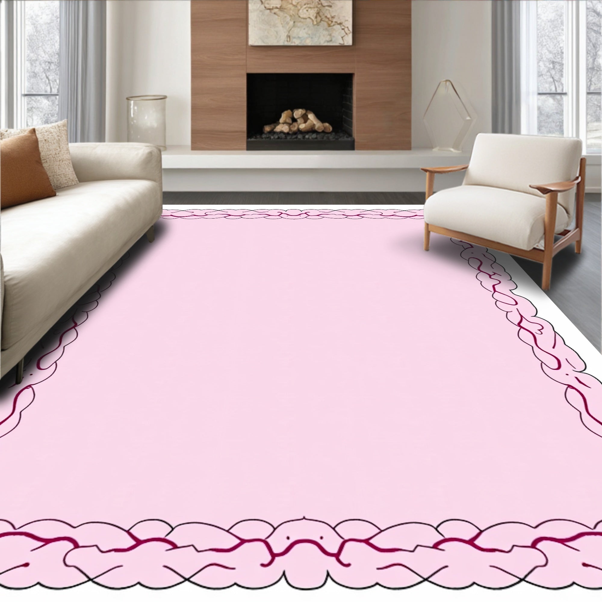 Delicate Pink Braided Geometric Pattern Rug