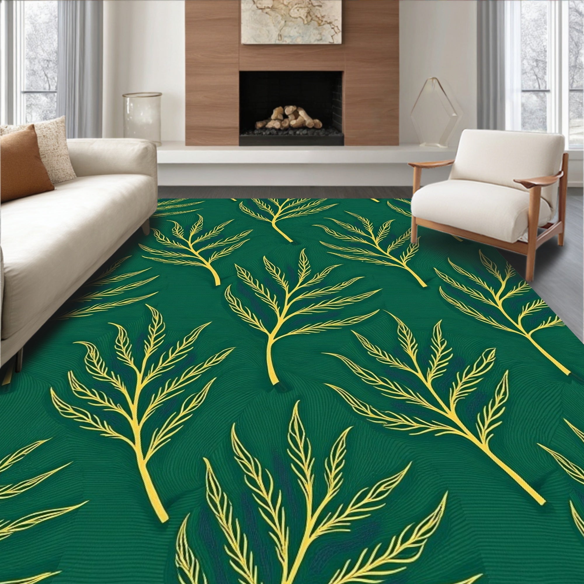 Leafy Green Yellow Pattern Rug