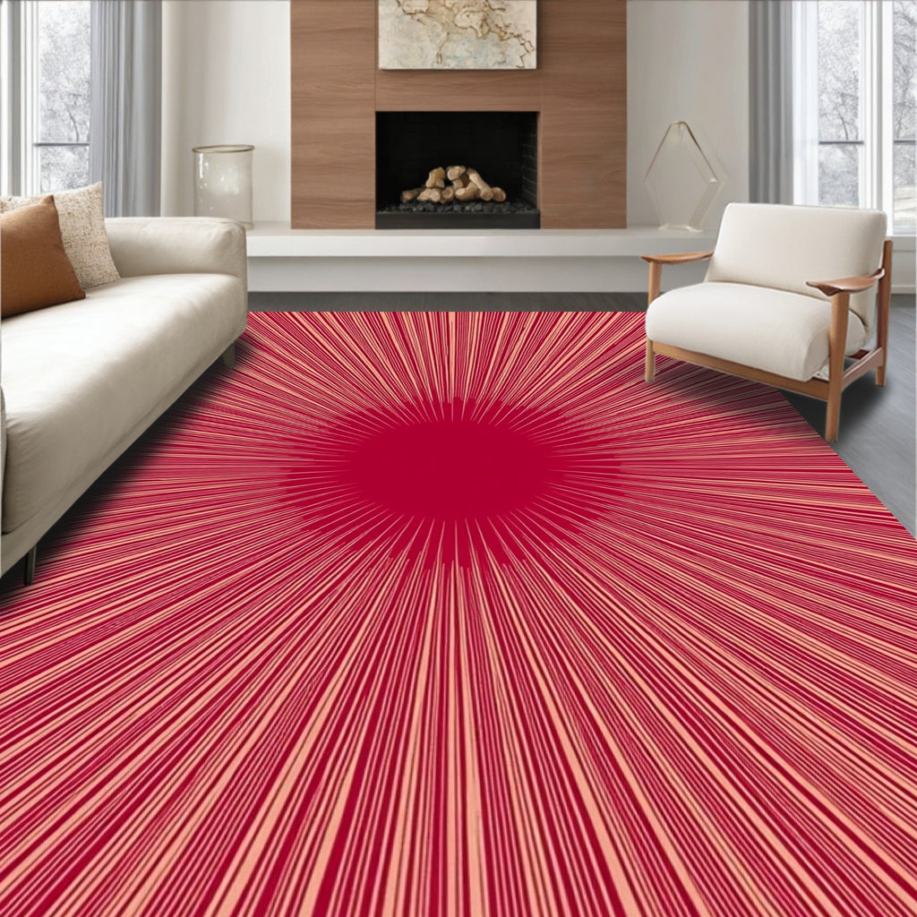 Sunburst Geometric Red Design Rug