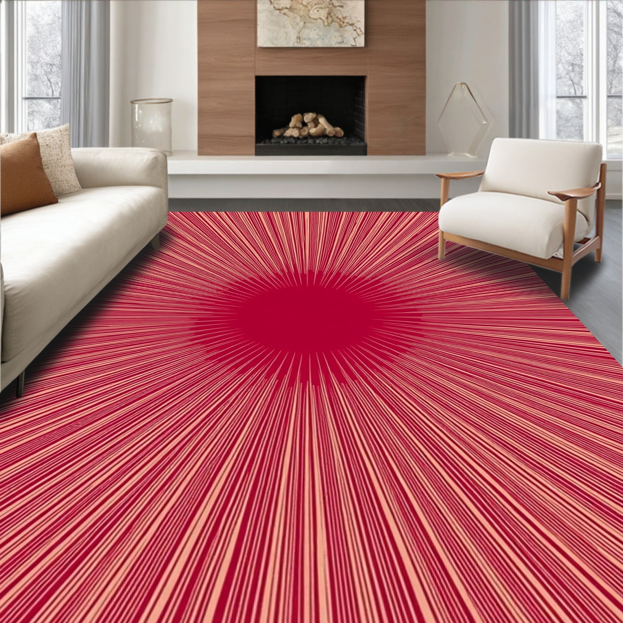 Sunburst Geometric Red Design Rug