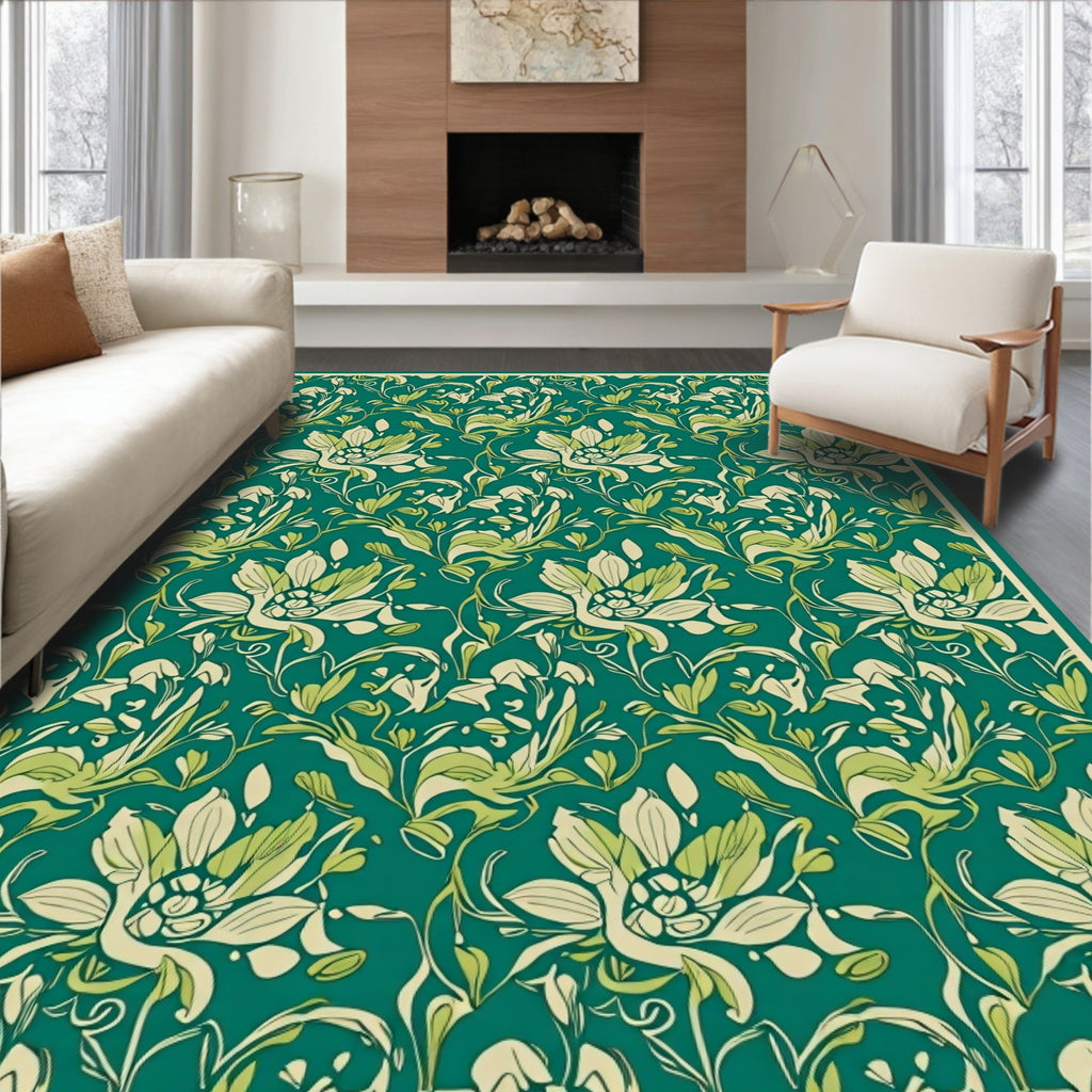 Emerald Green Floral Vine Classic Pattern Rug