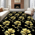 Elegant Gold Floral Scrolling Pattern Rug