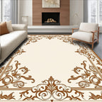 Ornate Scrollwork Rich Brown Overlay Design Rug