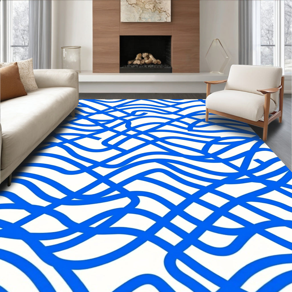 Bold Blue Intertwined Lines Rug