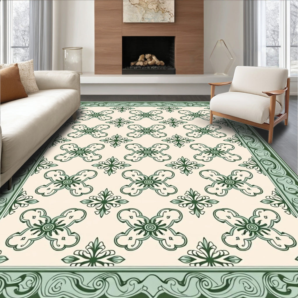 Classical Green Floral Repeating Pattern Rug