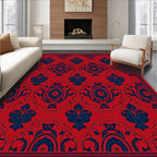 Red and Navy Floral Damask Design Rug