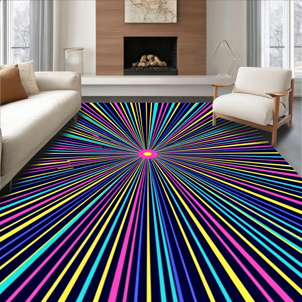 Retro Sunburst Neon Psychedelic Rug