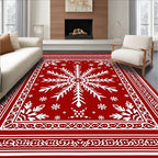 Crimson White Snowflake Classic Border Rug