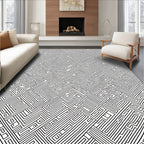 Black And White Labyrinth Pattern Rug