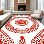 Red Circular Folk Pattern Rug