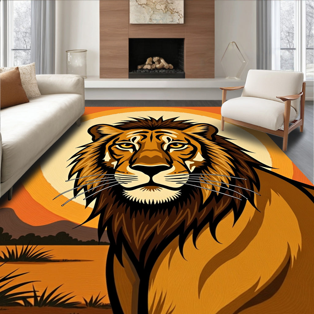 Bold Orange Sun Lion Portrait Rug