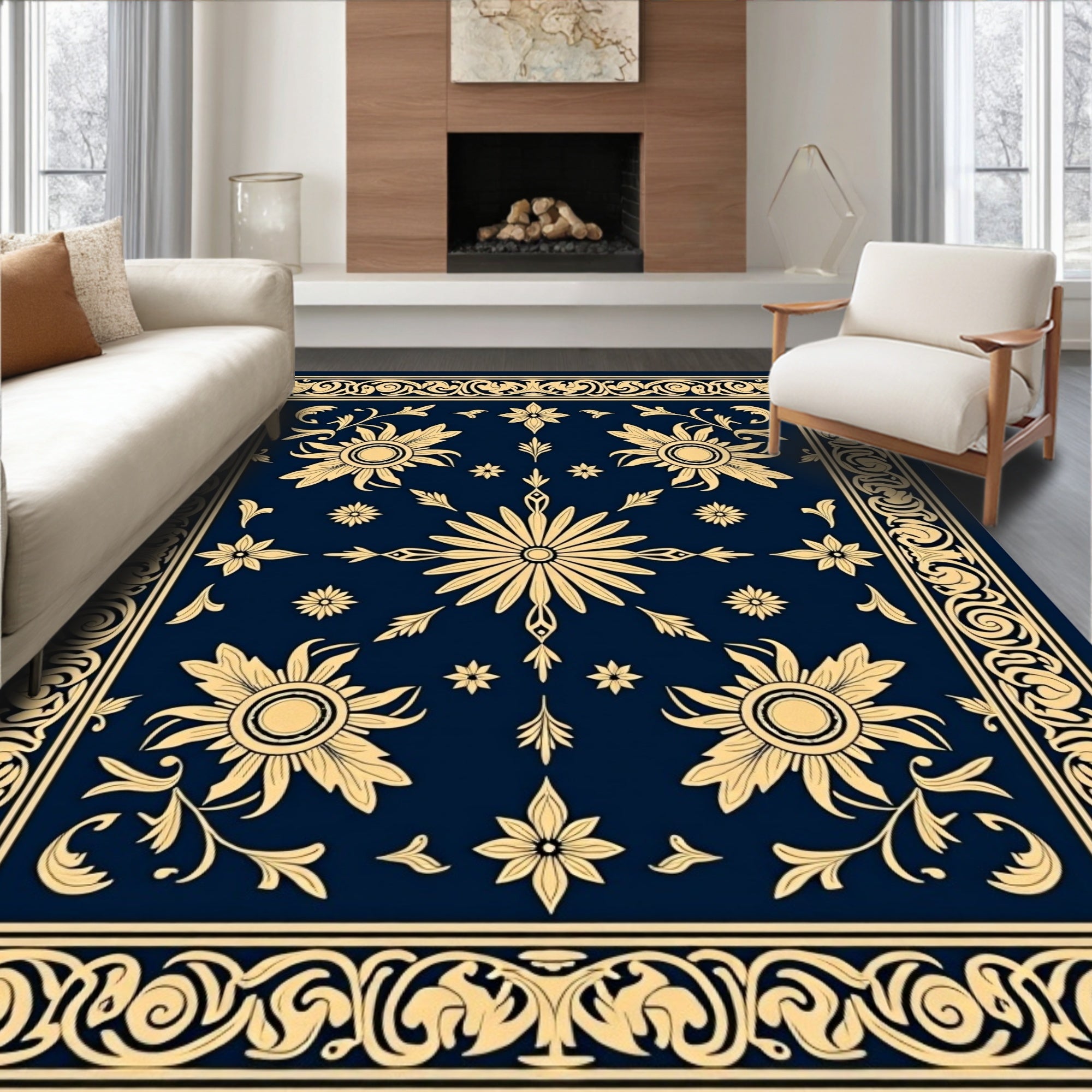 Classic Floral Scrollwork Design Rug