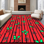 Red Holly Bow Snowflake Striped Rug