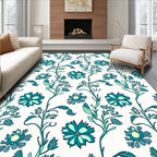 Teal Floral Vine Pattern Rug