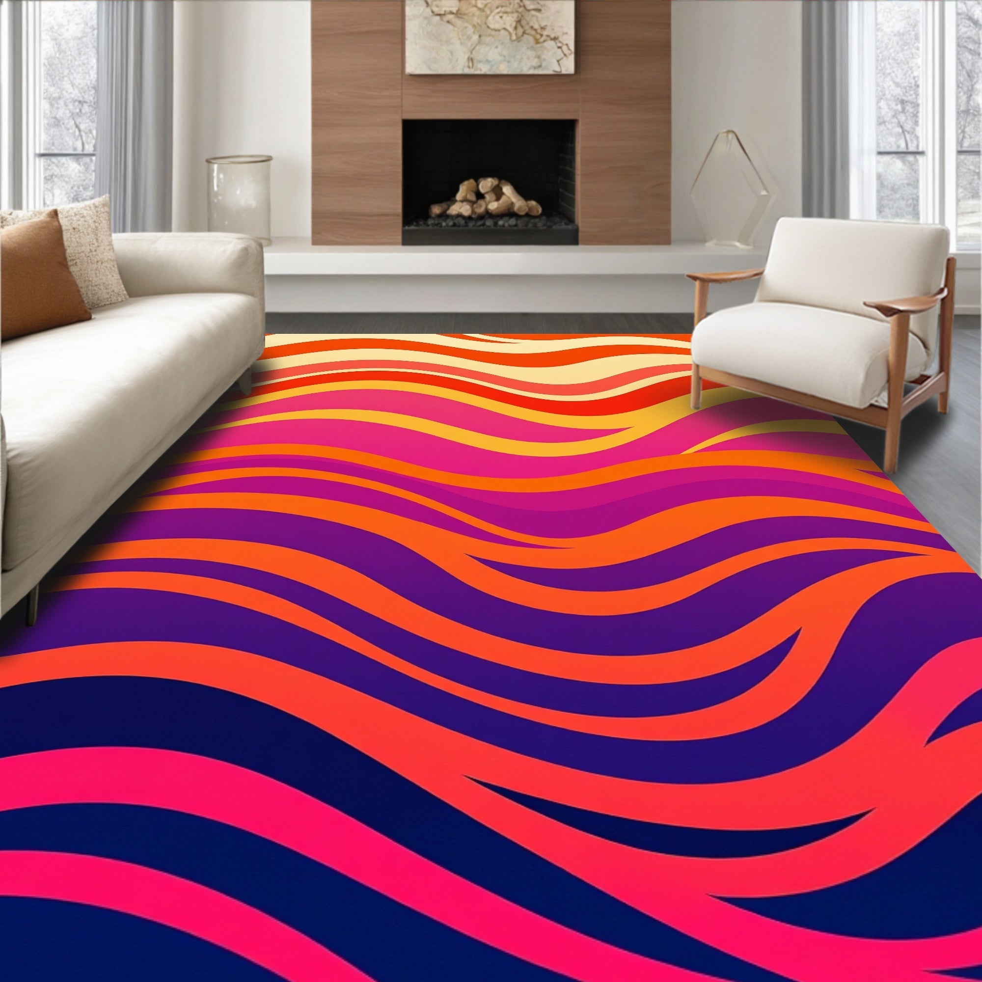 Vibrant Wavy Stripe Pattern Rug