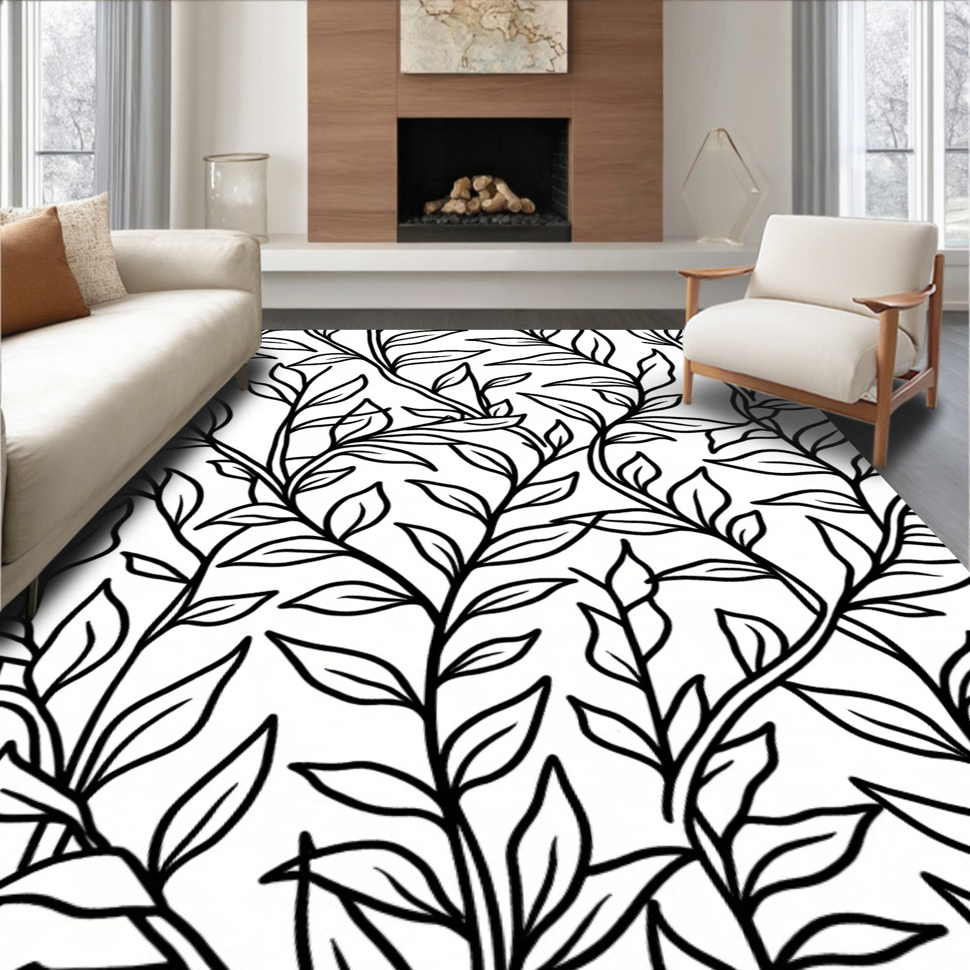 Elegant Vine Leaf Patterned Design Rug