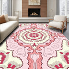 Ornate Floral Medallion Pink Cream Rug