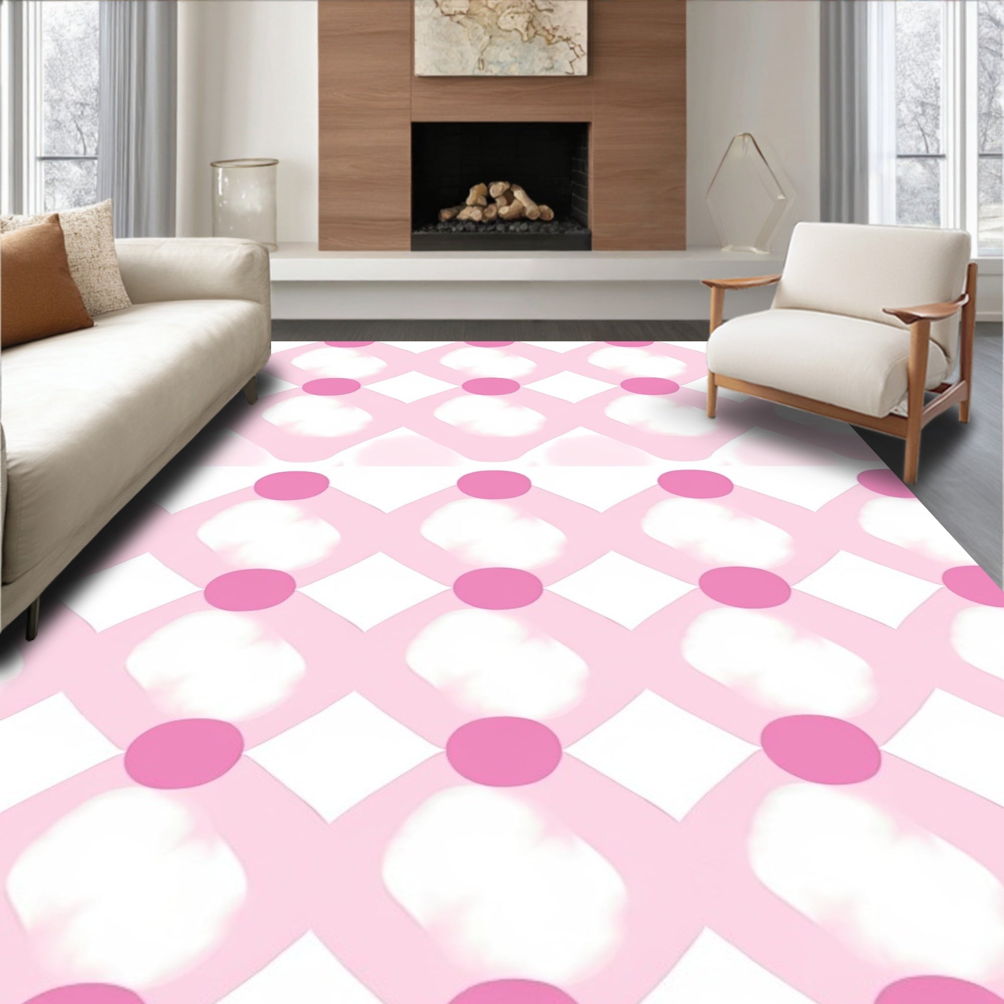 Pink Dot Diamond Pattern Rug