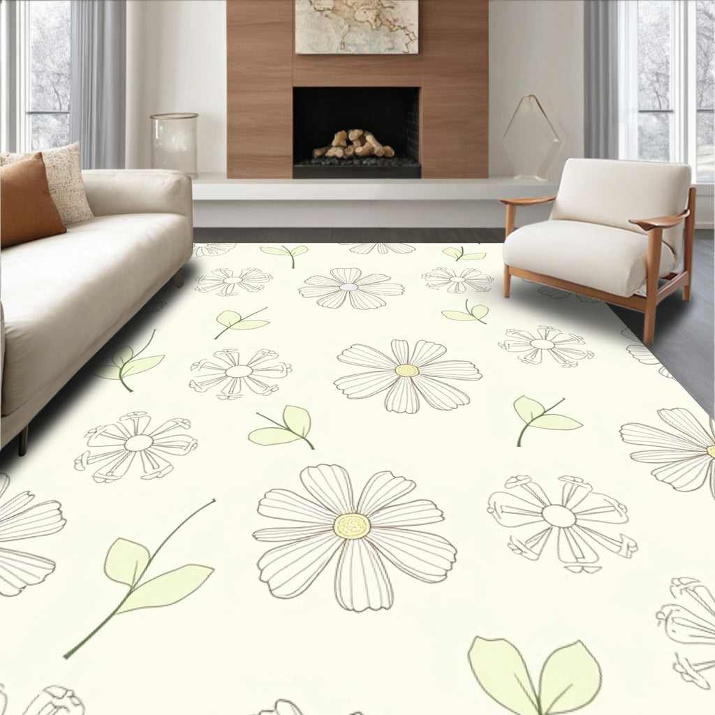 Delicate Daisy Outline Pattern Rug