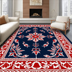 Classic Red White Blue Floral Design Rug