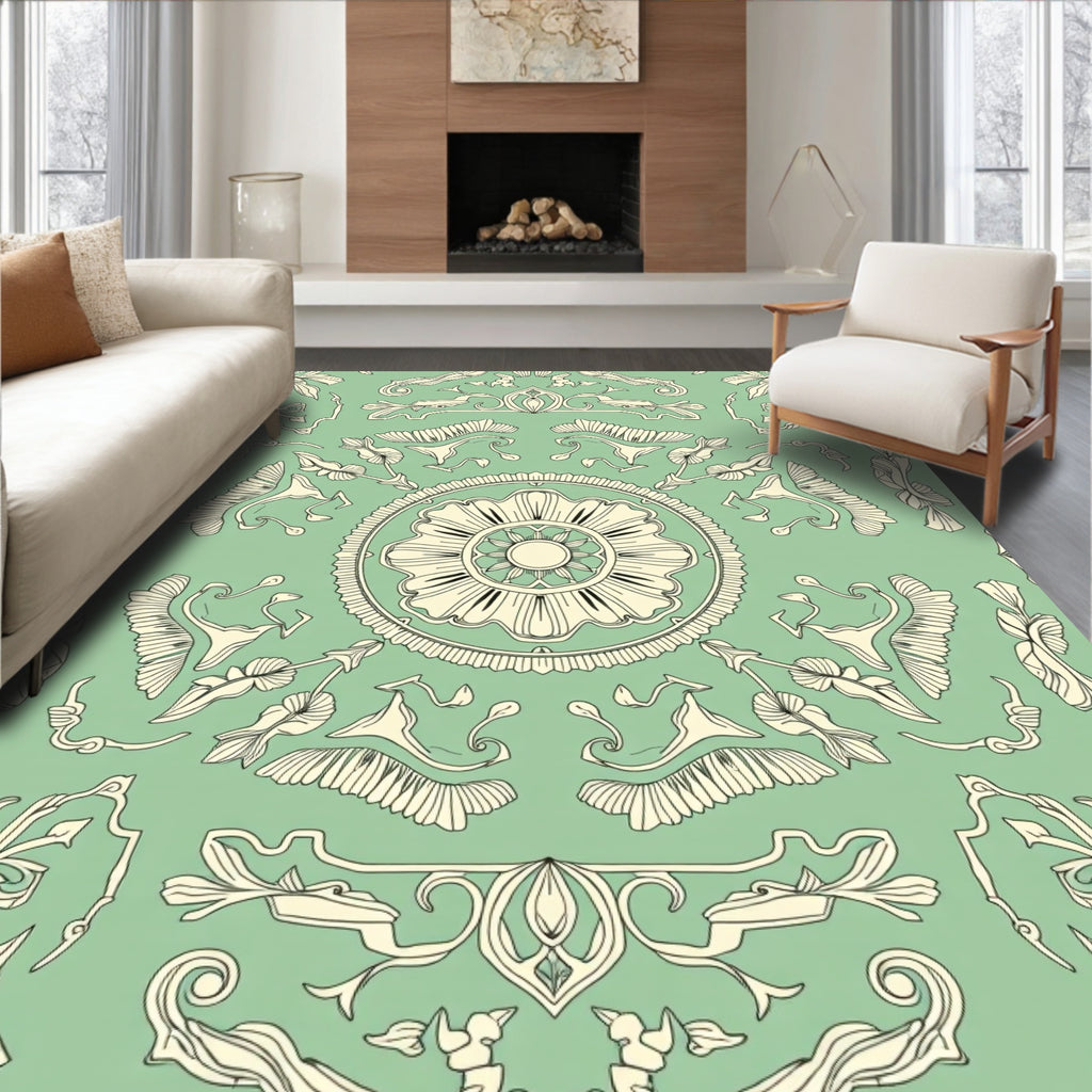 Vintage Ornamental Scrollwork Mandala Design Rug