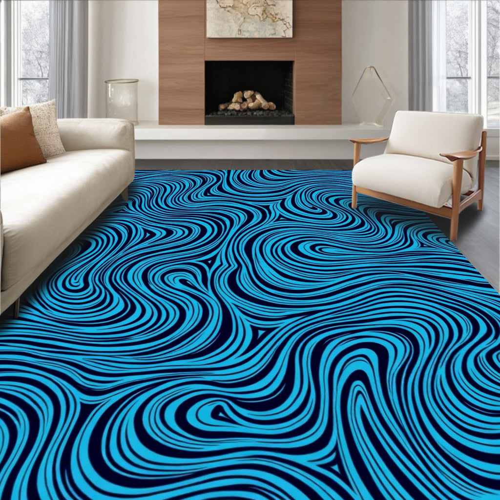 Abstract Blue Swirl Pattern Rug