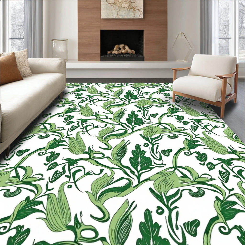 Art Nouveau Green Floral Vine Pattern Rug