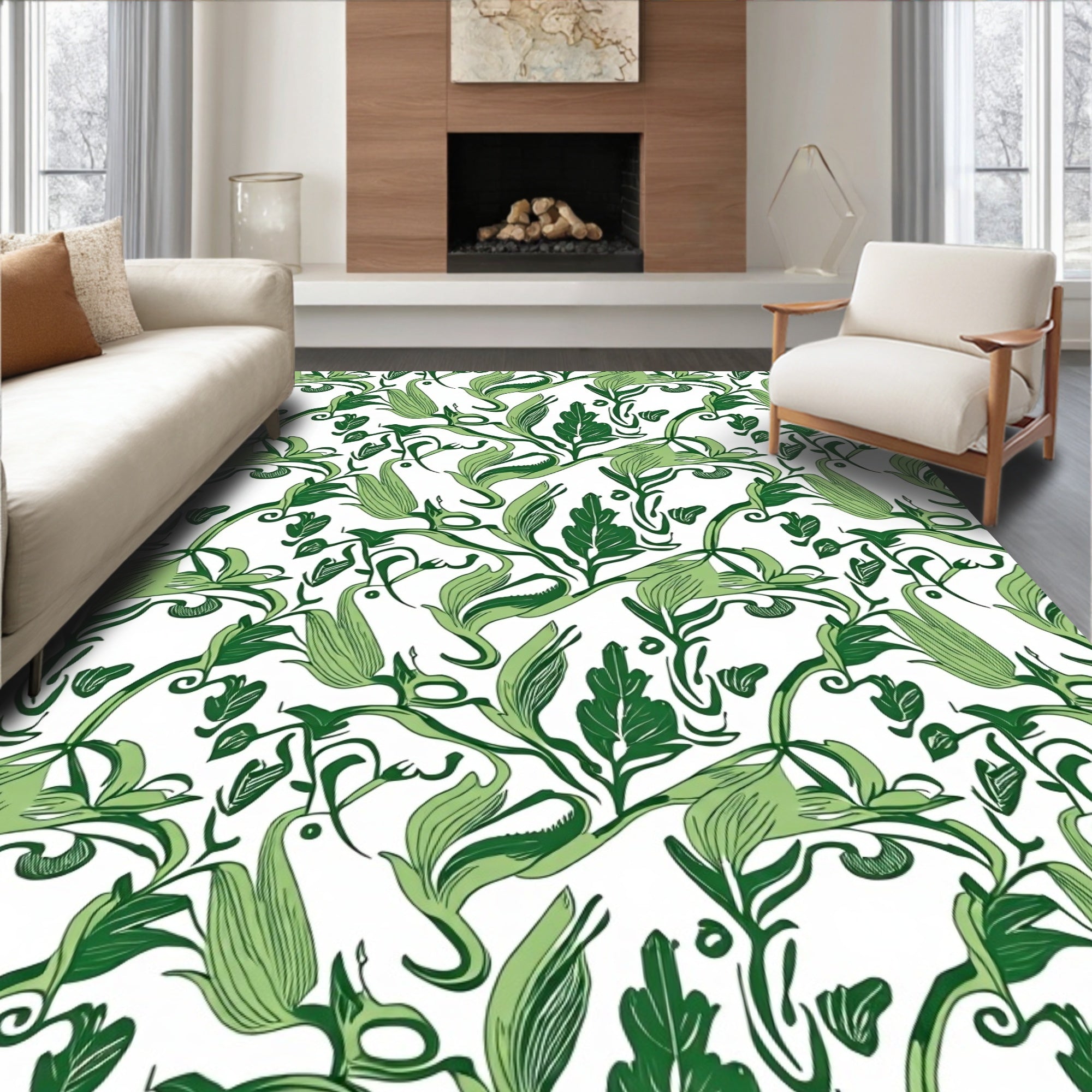 Art Nouveau Green Floral Vine Pattern Rug