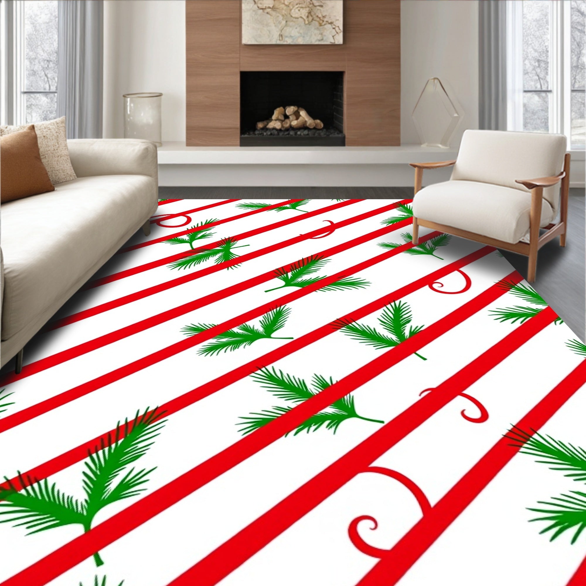 Red Green Pine Needle Stripe Rug