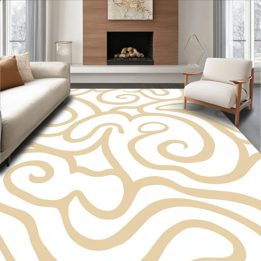 Abstract Swirl Pattern Beige Rug