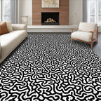 Abstract Black White Maze Pattern Rug