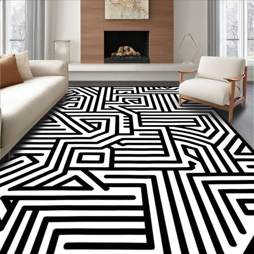 Abstract Line Maze Pattern Rug