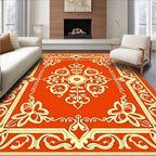 Orange Floral Scroll Pattern Rug