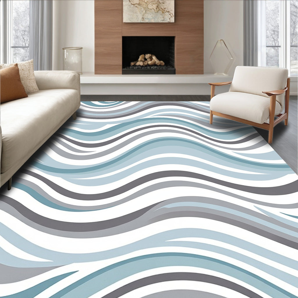 Cool Wave Patterned Abstract Rug