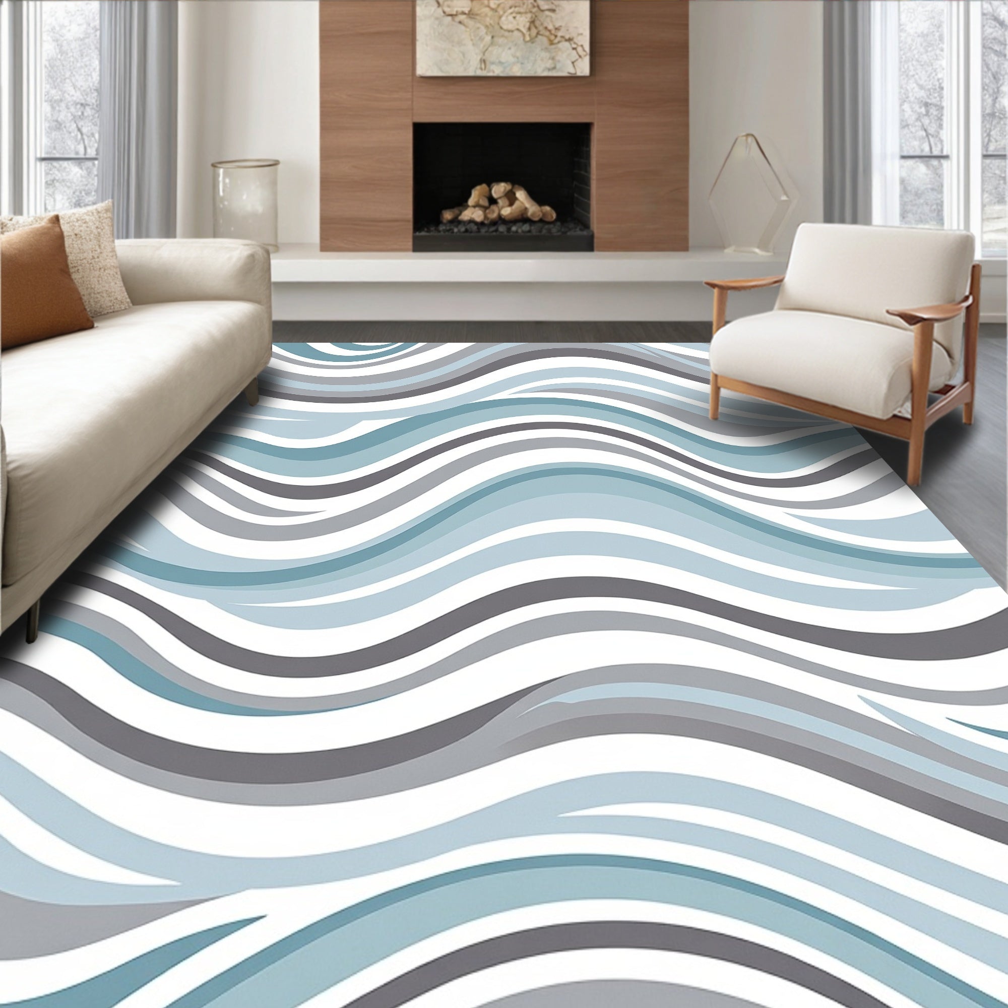 Cool Wave Patterned Abstract Rug