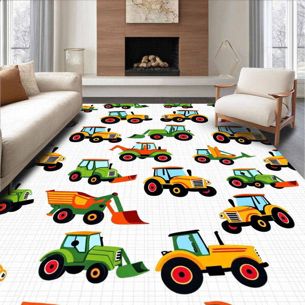 Vibrant Tractor Pattern Fun Design Rug